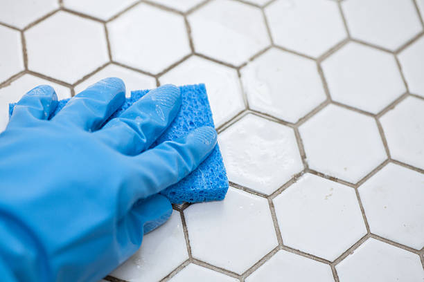 a person scrubbing and cleaning tile grout in sydney