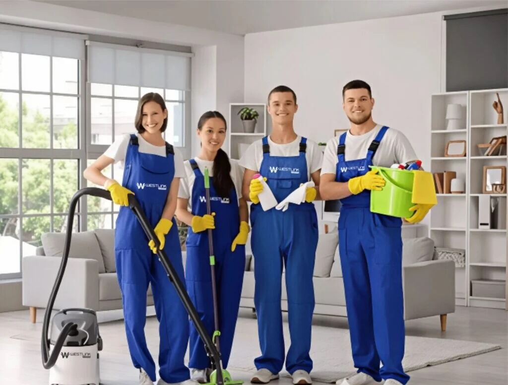 Cleaner performing commercial office and retail cleaning with eco-friendly products