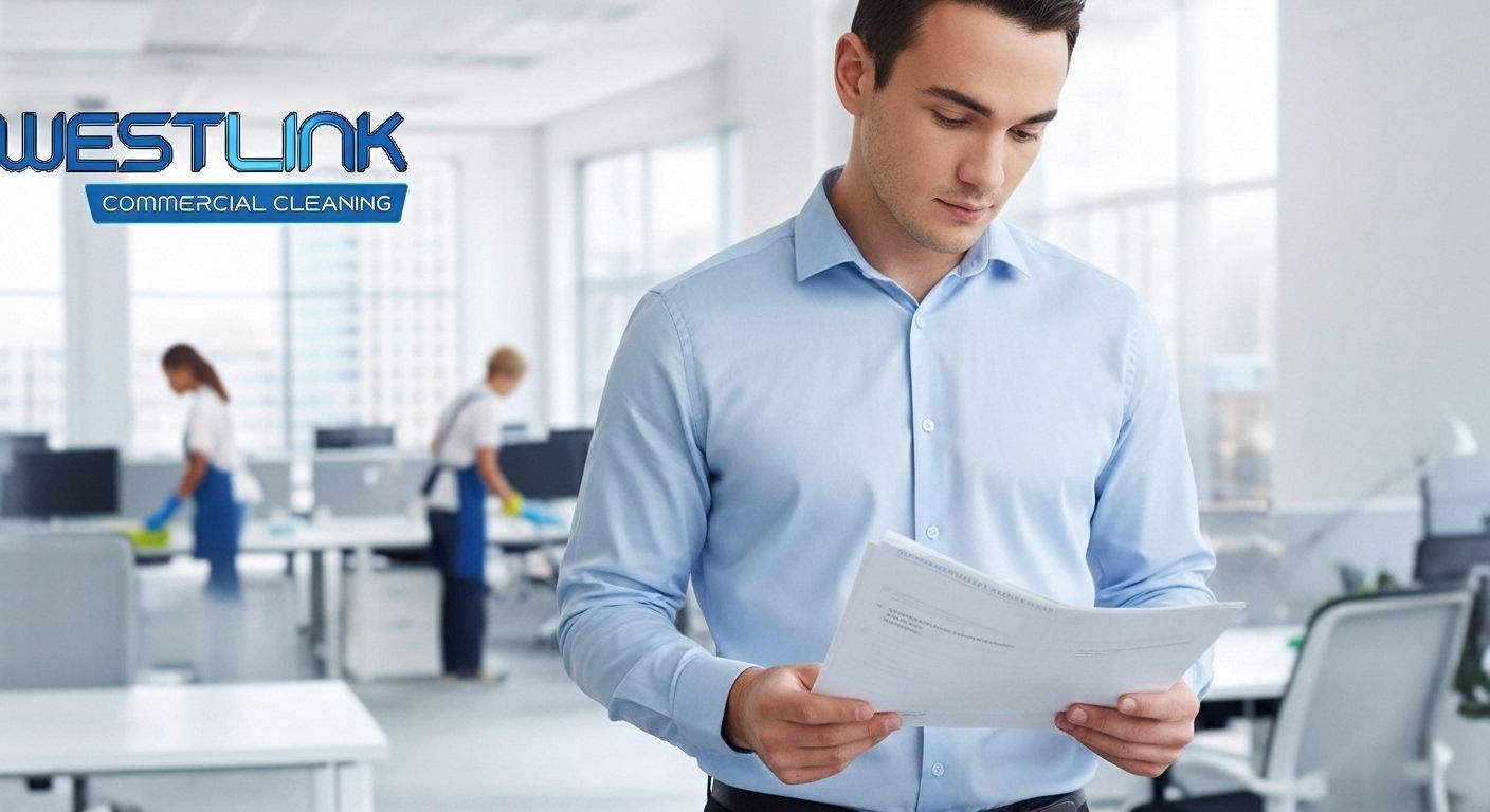 Office manager planning weekly cleaning schedule in a commercial workspace