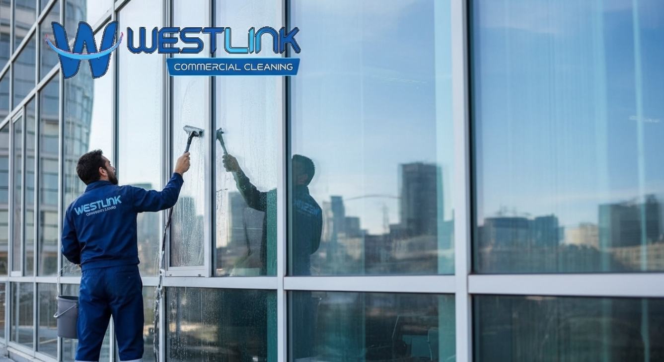 professional high-rise window cleaners performing exterior and interior commercial glass cleaning
