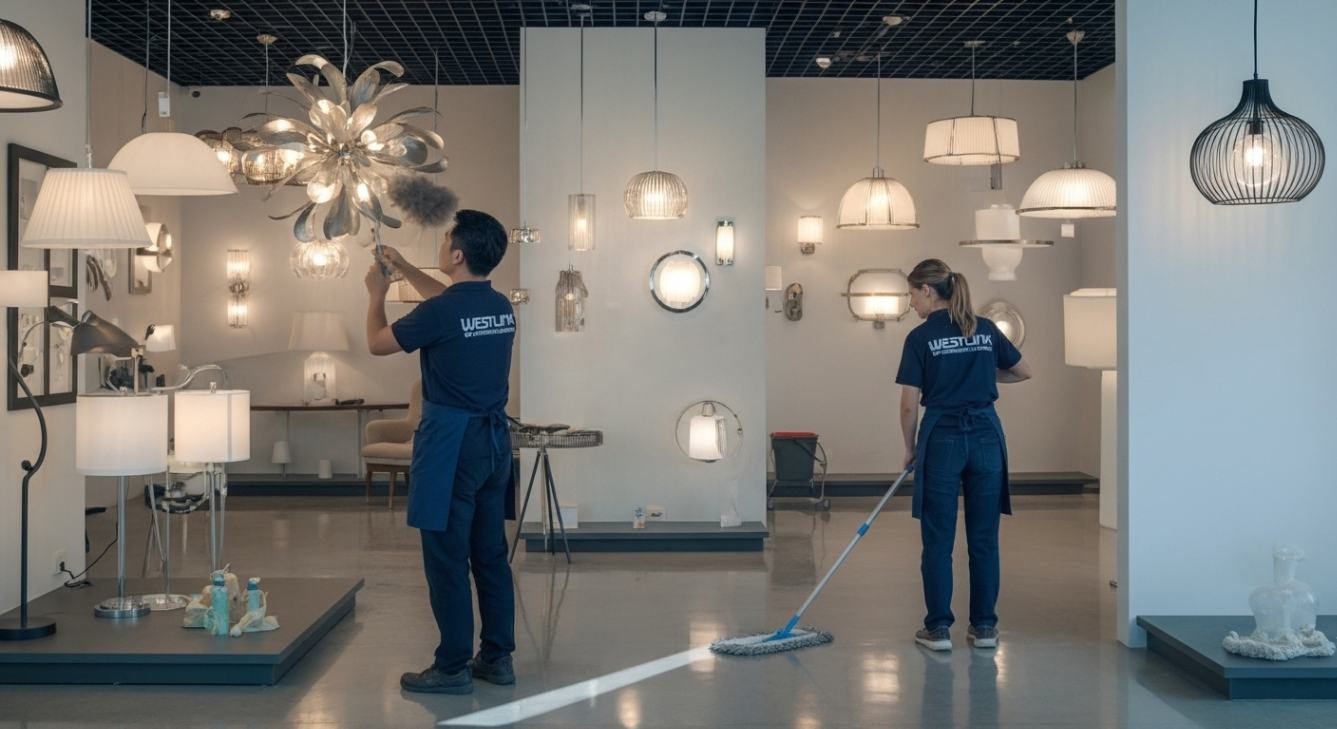 Jewellery showroom cleaning focuses on maintaining crystal-clear glass, polished counters, and dust-free display lighting. Every reflection counts—cleanliness enhances the sparkle of gold, silver, and gemstones, ensuring a luxurious shopping experience and protecting the brand’s premium image.