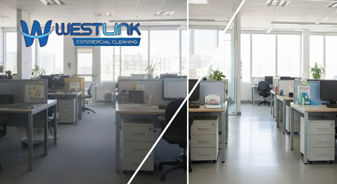 Before and after comparison of office appearance after deep cleaning