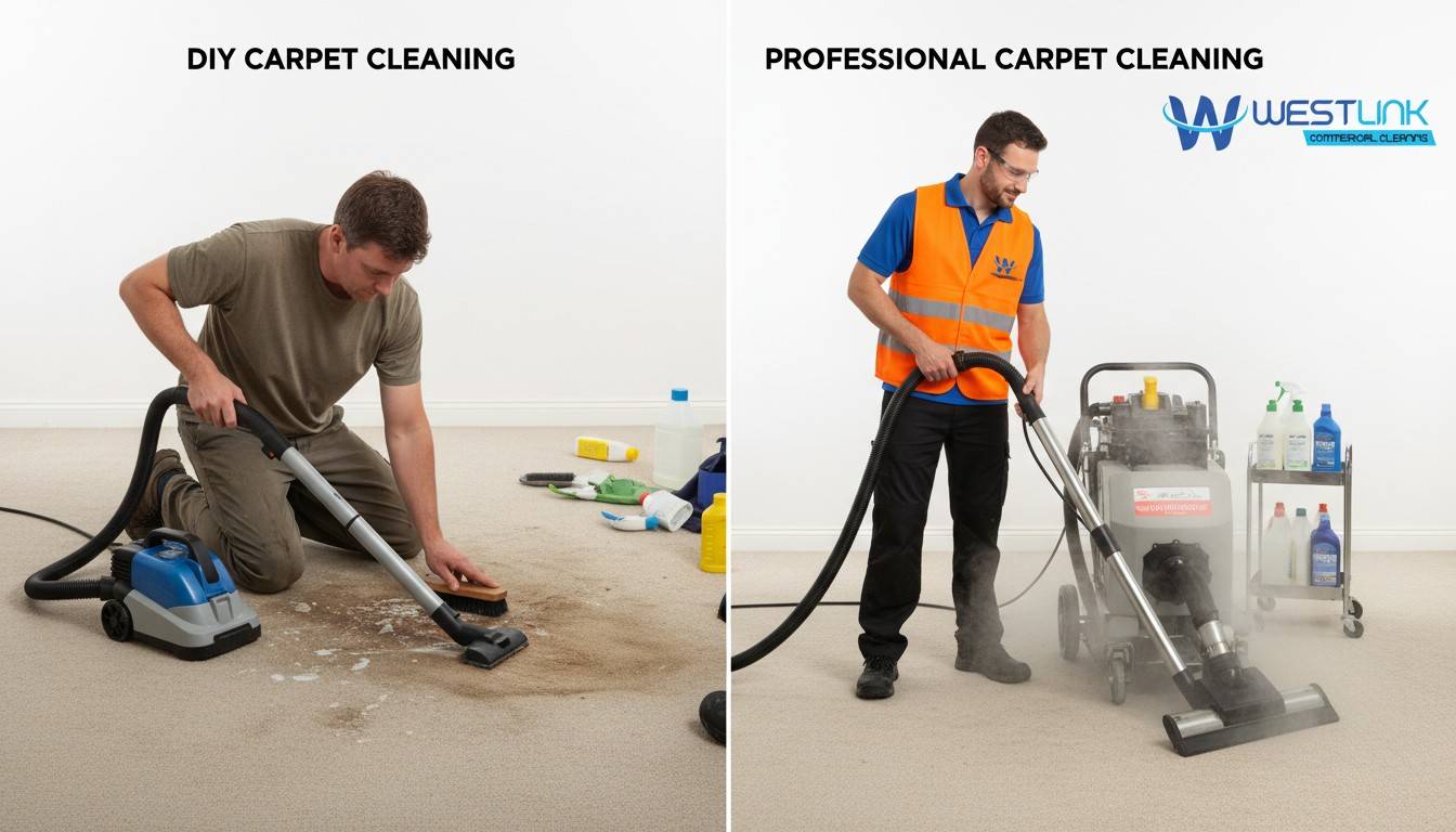Comparison of DIY carpet cleaning versus professional carpet cleaning results.