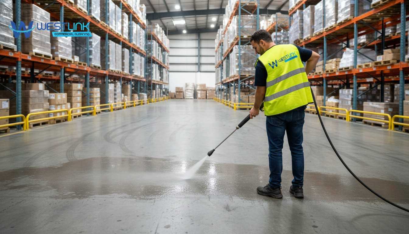 Warehouse hard-surface pressure cleaning