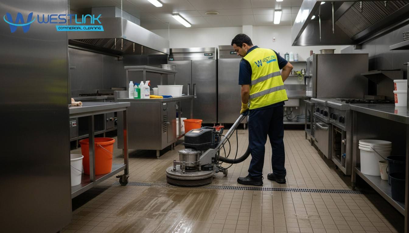Hard cleaning of a commercial kitchen floor