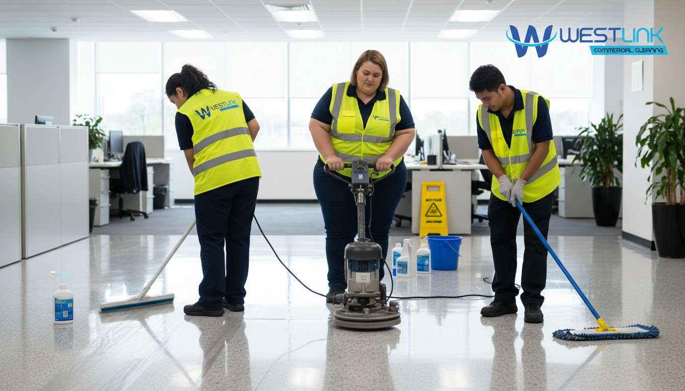 Professional maintaining vinyl floor with polishing and protective care