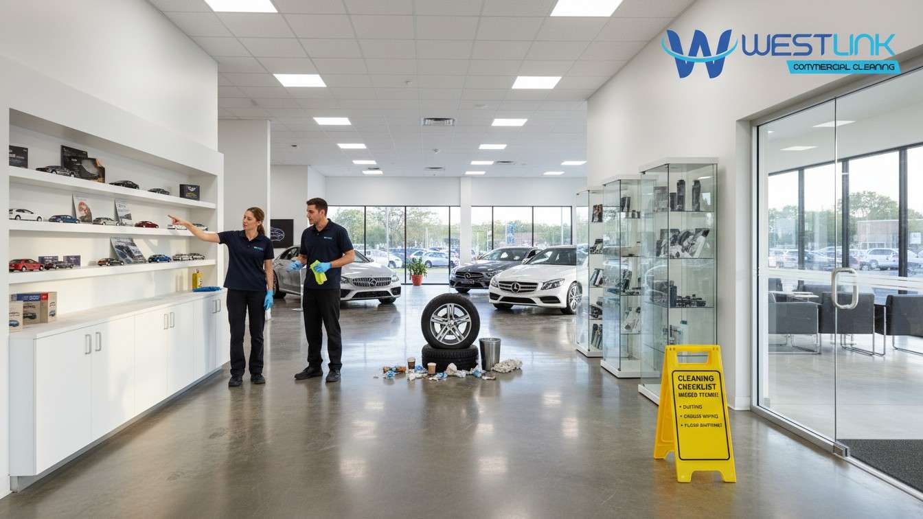 Showroom surfaces damaged or streaked due to using wrong cleaning products.