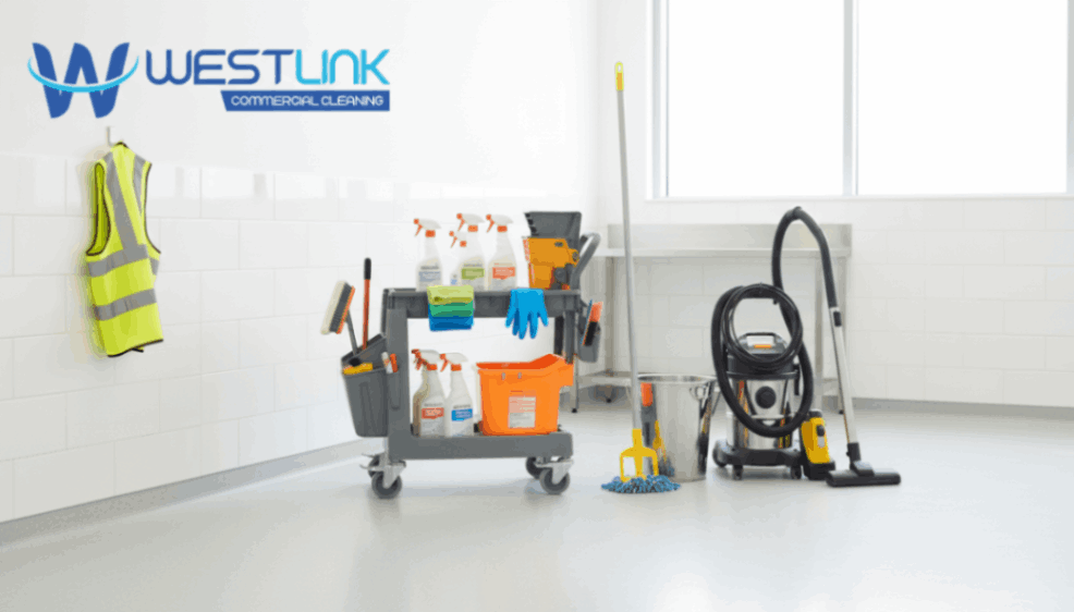Neatly arranged professional cleaning tools.