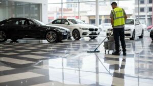 Professional automotive showroom cleaning in Parramatta, keeping car dealerships and service centres spotless for brand standards