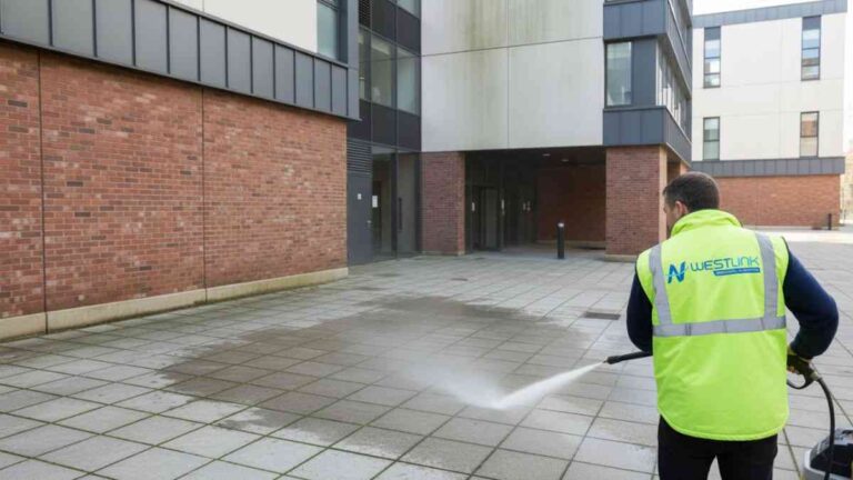 High-pressure cleaning of building exteriors and facades in Sydney, including brick, render, metal cladding, and concrete panels, safely removing pollution buildup
