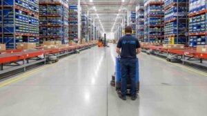 Modern e-commerce fulfilment centre with clean packing stations, sanitized conveyor belts, and organized shelving to support safe and efficient order processing.