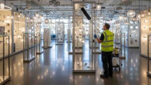 Spotless lighting showroom in Parramatta with dust-free fixtures and display stands