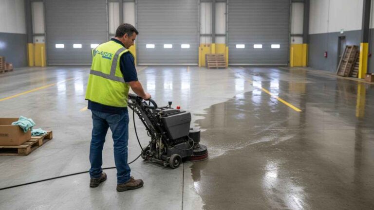 Loading dock concrete cleaning to remove oil drips, tyre marks, and spills