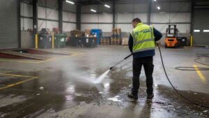 High-pressure cleaning and degreasing of loading docks and service areas in Sydney, removing grease, fuel spills, and debris to maintain safe operations