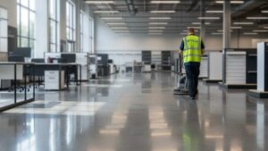Cleaning and polishing of polished concrete floors in offices, showrooms, and retail spaces to maintain shine and clarity