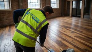 Careful cleaning of reclaimed wood flooring while preserving rustic character
