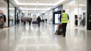 Indoor retail concrete floor cleaning to remove spills, foot traffic wear, and dirt