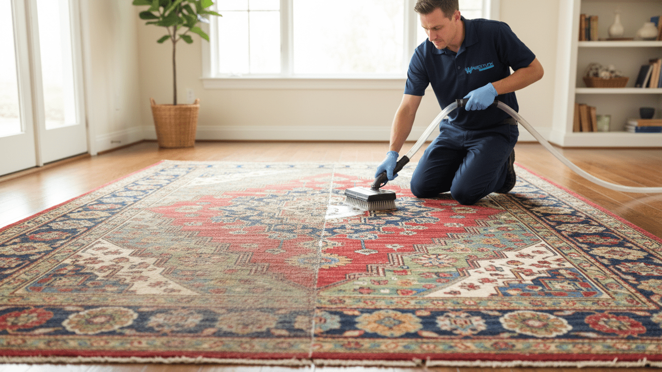 Professional cleaning restoring the colors and patterns of a rug.