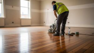 Professional cleaning of classic timber strip flooring in commercial buildings