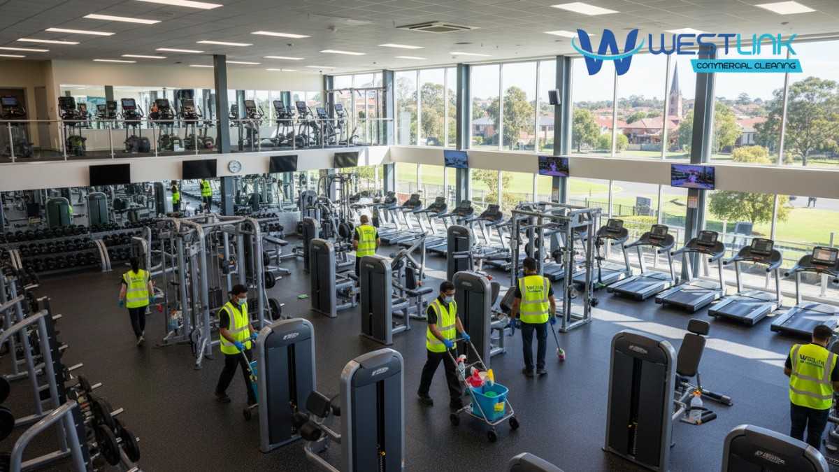 Image depicting gym cleaning in Ryde, Sydney, with focus on navigating complex spaces, as a factor in commercial cleaning expenses.