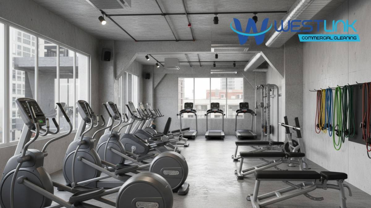 Assortment of commercial gym equipment like ellipticals and benches in an industrial-style gym inspired by Ultimo.