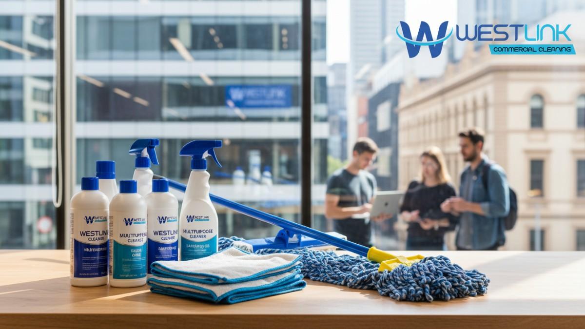Photo of top commercial cleaning products in an Ultimo-inspired creative space.