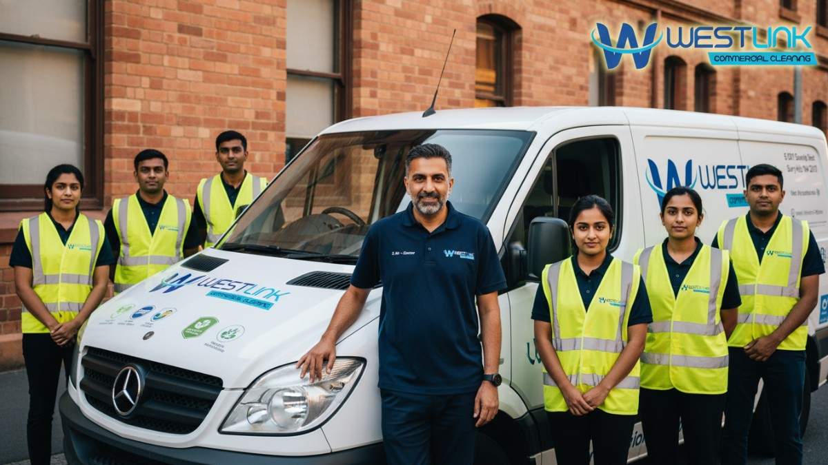 Westlink Commercial Cleaning team with owner Zahid Ali at 5/501 South Dowling St, Surry Hills 2010.