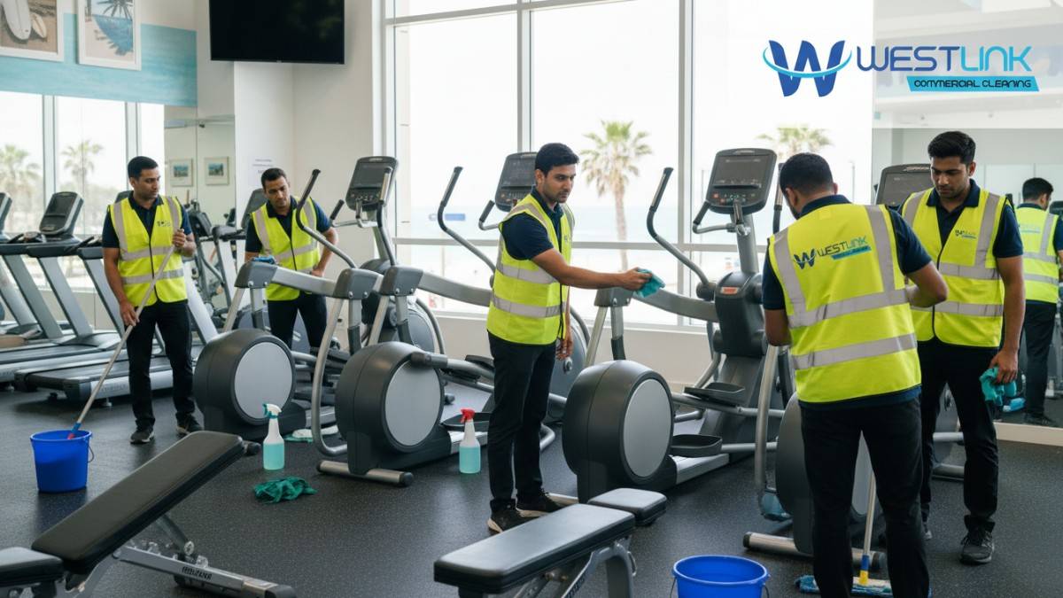 Group of staff practicing machine cleaning in a commercial gym in Bondi, Sydney, NSW