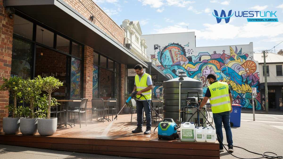 Green commercial pressure cleaning at a cafe in Surry Hills, NSW Sydney