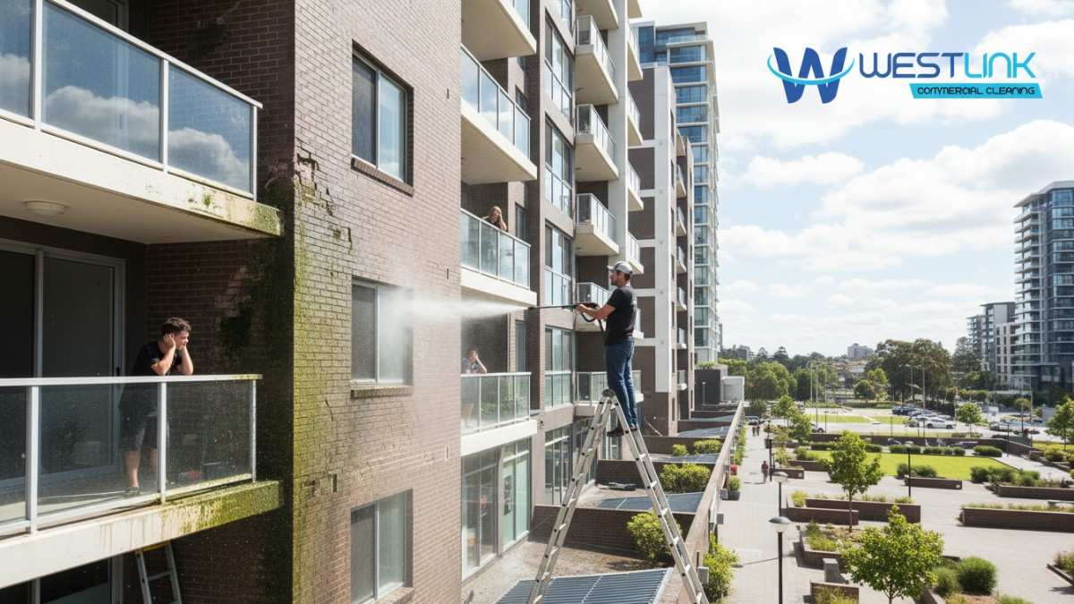 Pressure cleaning apartment exterior in Waterloo, causing structural issues and mold
