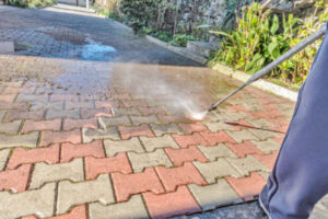Commercial cleaning and degreasing services for drive-thru lanes and gas station concrete surfaces.