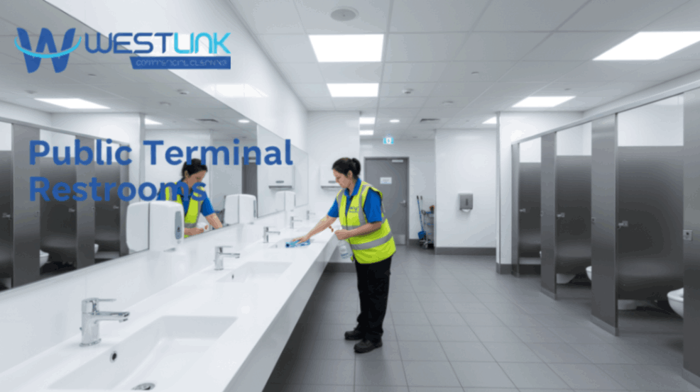 Public terminal restroom cleaning.