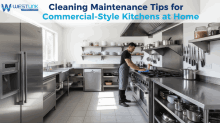 Cleaning a commercial-style home kitchen.