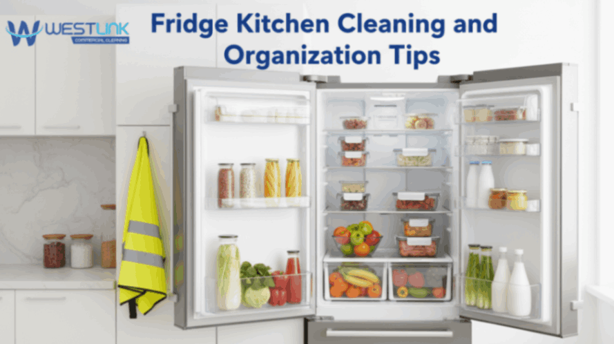 Cleaning and organizing a refrigerator with neatly arranged food containers inside.