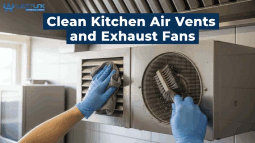 Cleaning kitchen air vents and exhaust fan.