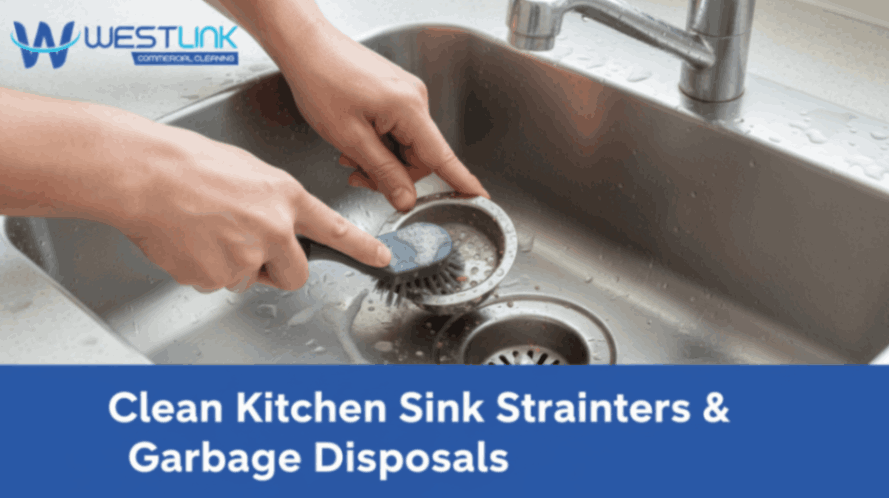 Cleaning sink strainers and a garbage disposal.