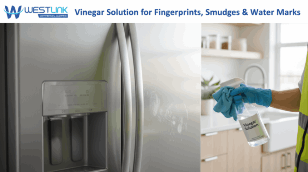 Cleaning fingerprints and smudges from stainless steel using a vinegar solution.