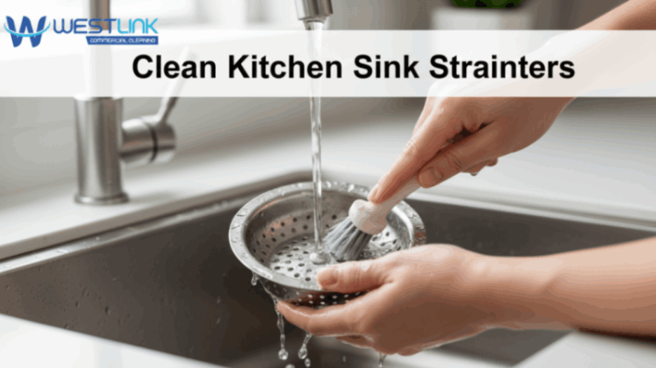 Cleaning a kitchen sink strainer.