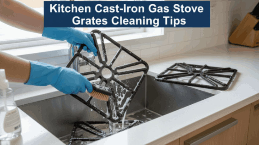 Cleaning cast-iron gas stove grates.