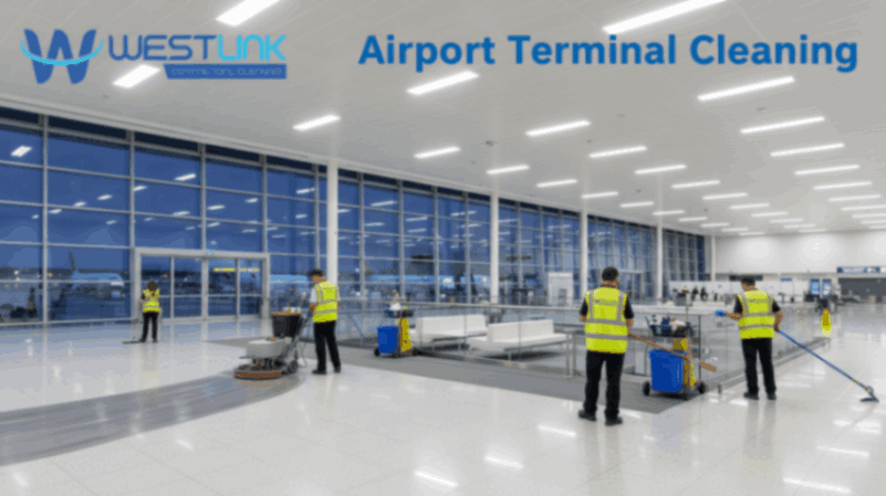 Cleaning airport terminal area.
