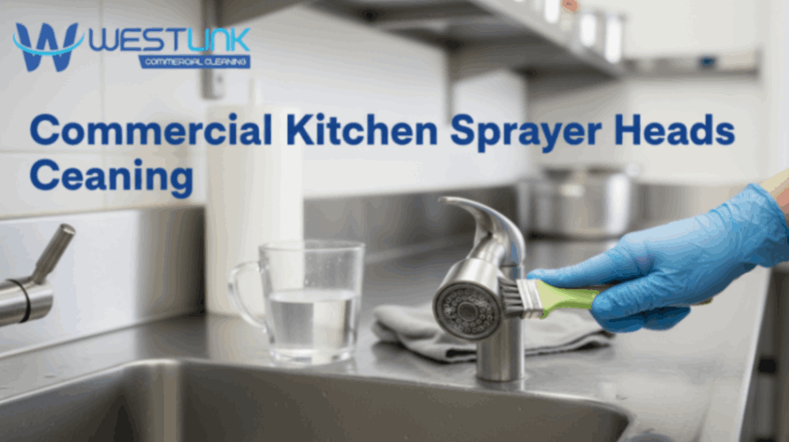 Cleaning a commercial kitchen faucet sprayer head.