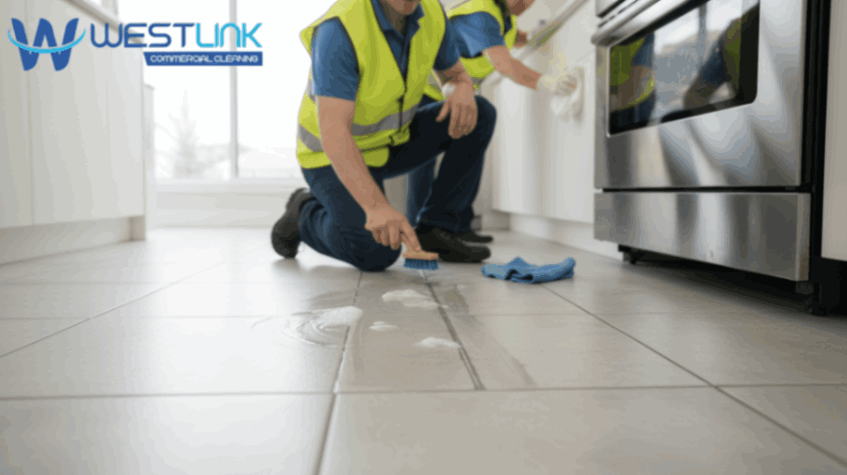 Cleaning kitchen grout and stove surfaces.