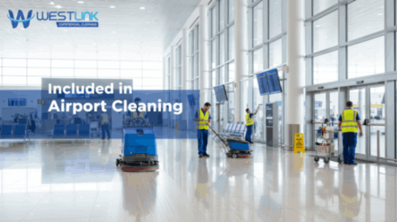 Airport cleaning tasks in progress.