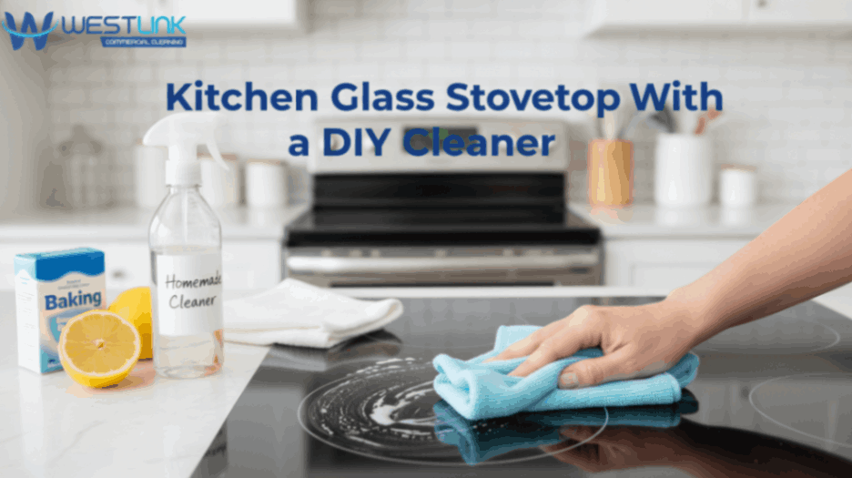 DIY cleaner being applied to a glass stovetop
