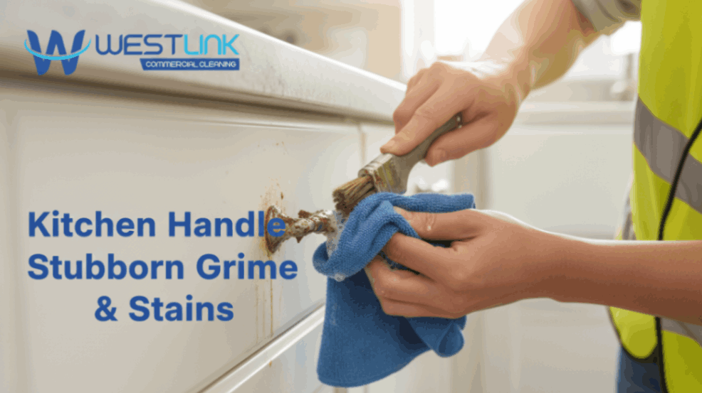 Cleaning a dirty kitchen handle.