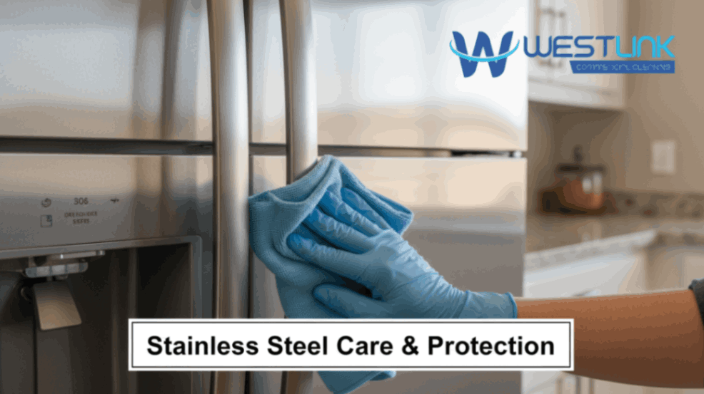 Cleaning stainless-steel kitchen appliances.