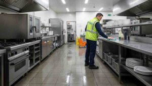 Cleaning of dining areas, commercial kitchens, food preparation zones, and customer facilities in restaurants and cafés in Sydney, ensuring hygiene and food safety compliance