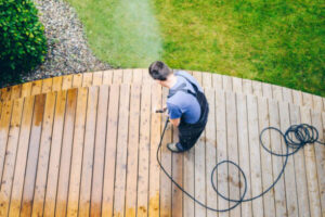 Our team cleaning engineered hardwood flooring with professional equipment