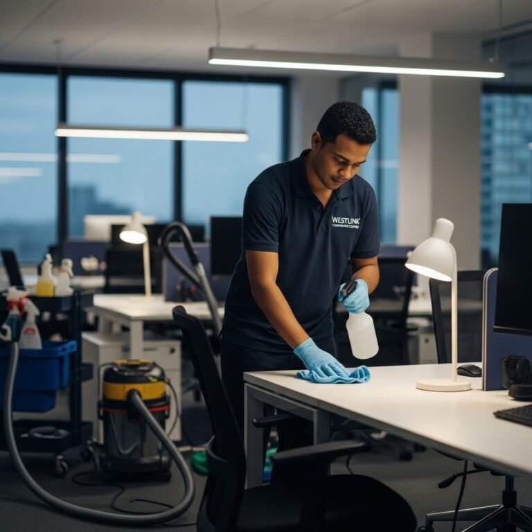 Westlink Commercial Cleaning's professional cleans offices at night on weekends.