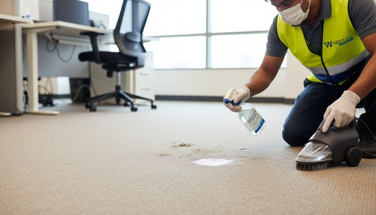 Illustration of carpet spot cleaning steps in a North Sydney commercial office